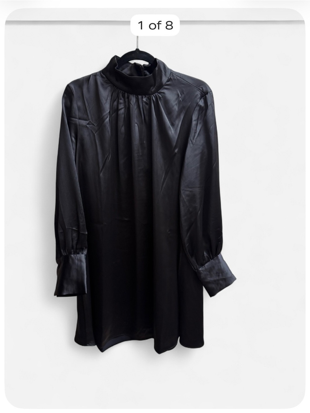 H&M Black Satin Mock Neck Long Sleeve Shift Dress Size Large NWT